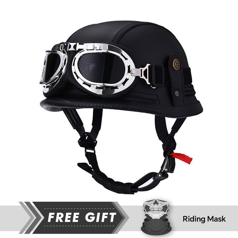 Motorcycle Gear In Store - ゴーグル付きユニセックスモーターサイクルヘルメット,ハーフフェイス,保護,クラシック,換気,4シーズン,ドット認証,ユニセックス