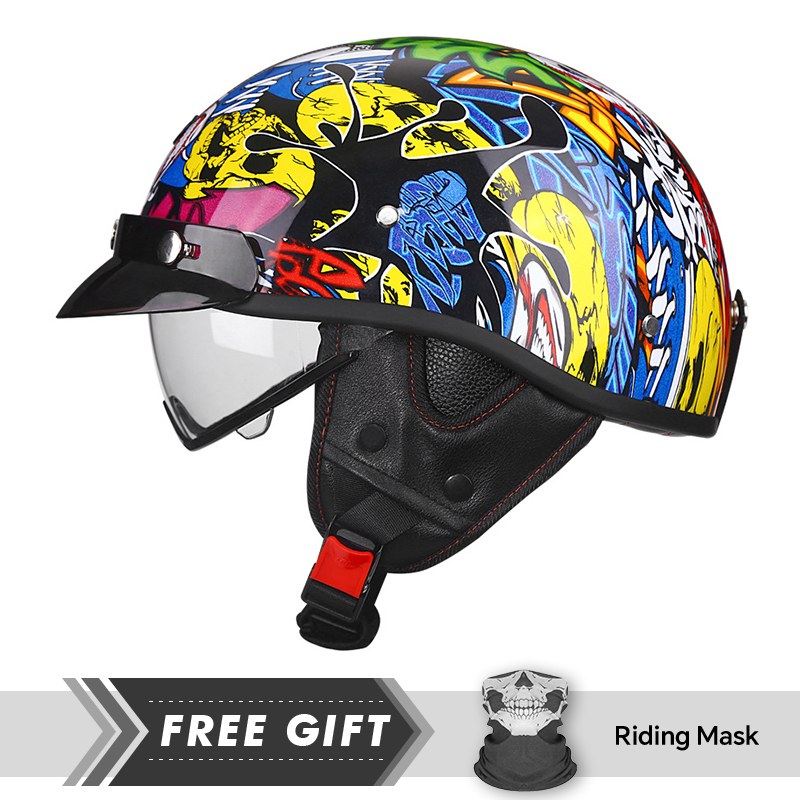 Motorcycle Gear In Store - ハーフフェイスヘルメットオートバイヘルメット内蔵 HD バイザー DOT ECE レトロ