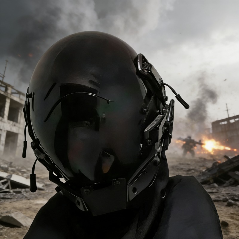 Helmet Full Face - メカ風サイバーパンクヘルメットマスク、フルフェイス発光フード、音楽フェスの個性的なドレスアップトレンド単品