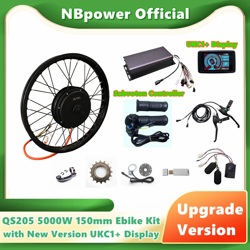 Motorcycle Gear Kit - NBpower/QS205 5000W V3 150mmリアモーターサイクルホイールモーター 5000Wコンバージョンキット（サブボトンコントローラー、最新UKC1+ディスプレイ付き）
