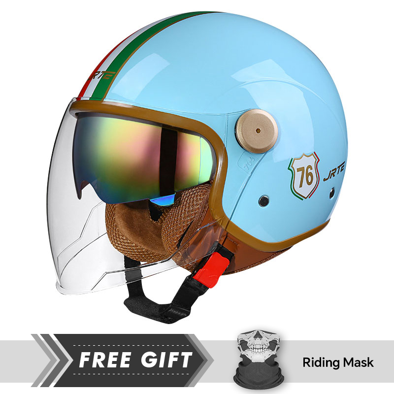 Motorcycle Gear In Store - 新入荷 クラシックブルー オープンフェイス オートバイヘルメット ダブルレンズ DOT