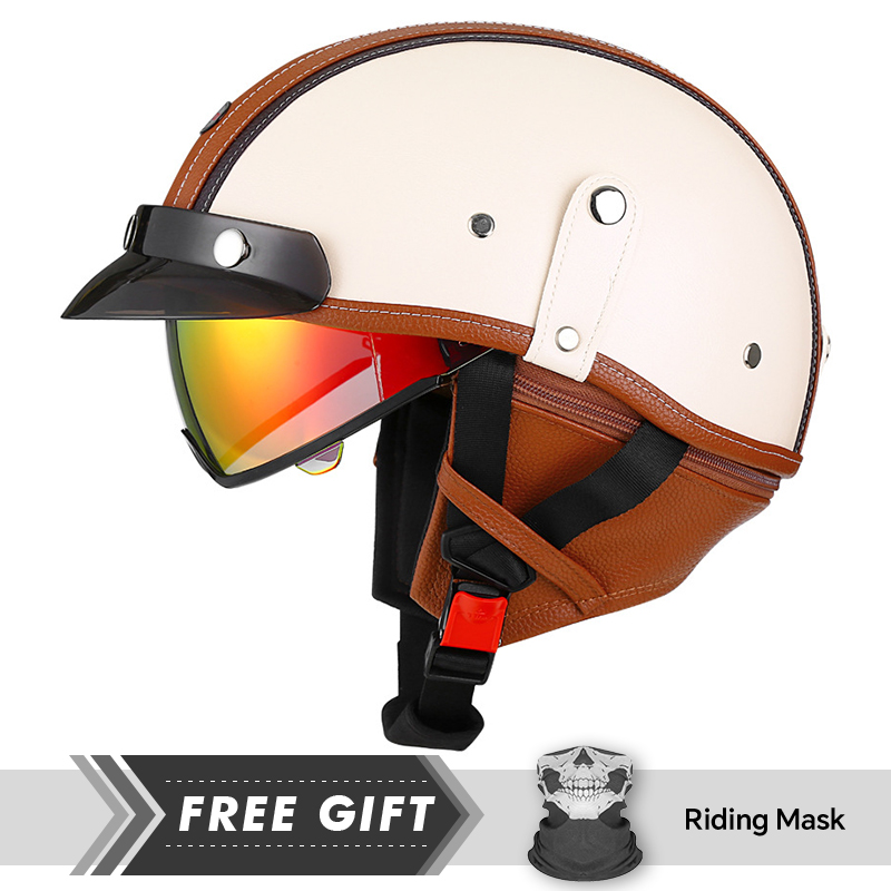 新入荷 レザー レトロ ハーフフェイス オートバイ ヘルメッ - Motorcycle Gear In Store のレビューと価格