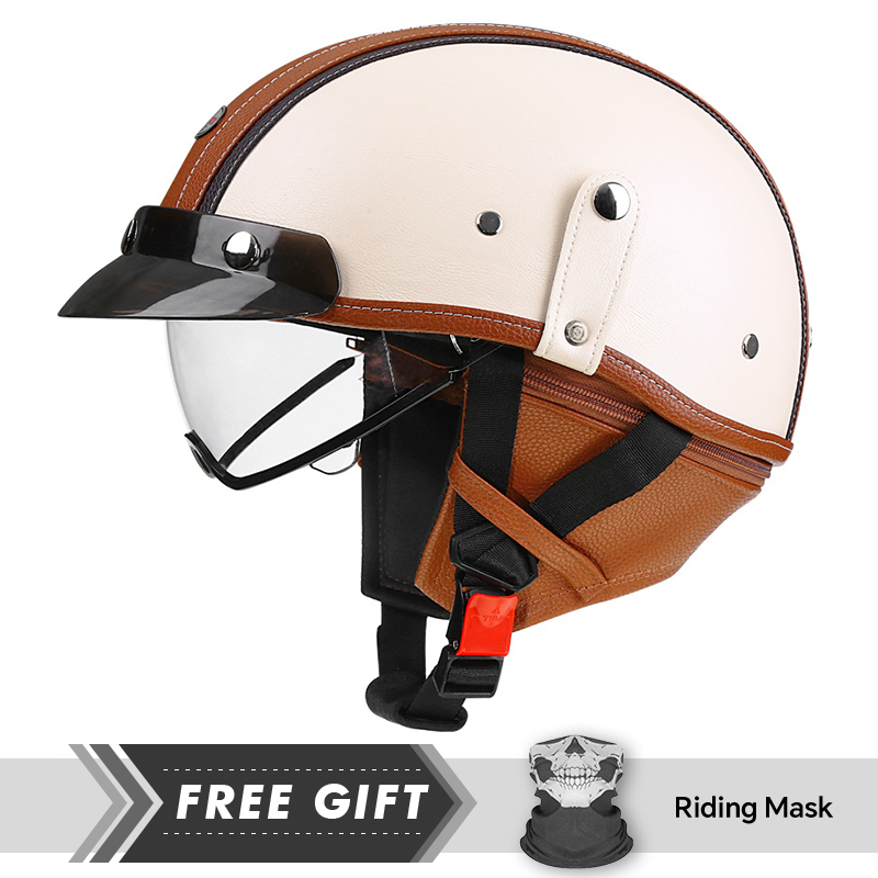 新入荷 レザー レトロ ハーフフェイス オートバイ ヘルメッ - Motorcycle Gear In Store のレビューと価格