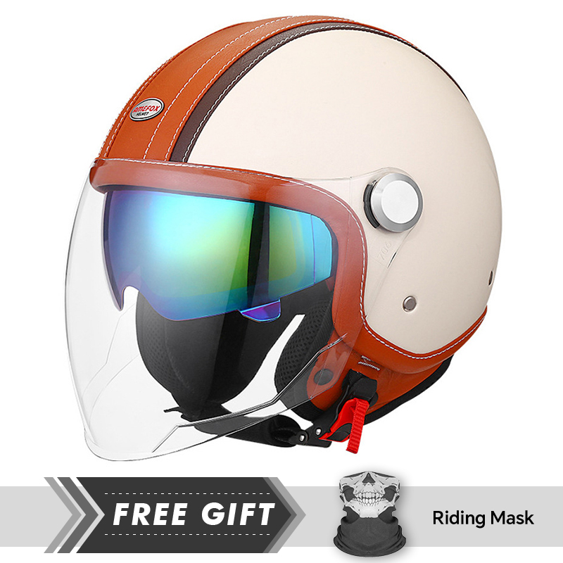 ホワイトオレンジオリジナルオープンフェイスオートバイヘルメッ - Motorcycle Gear In Store のレビューと価格