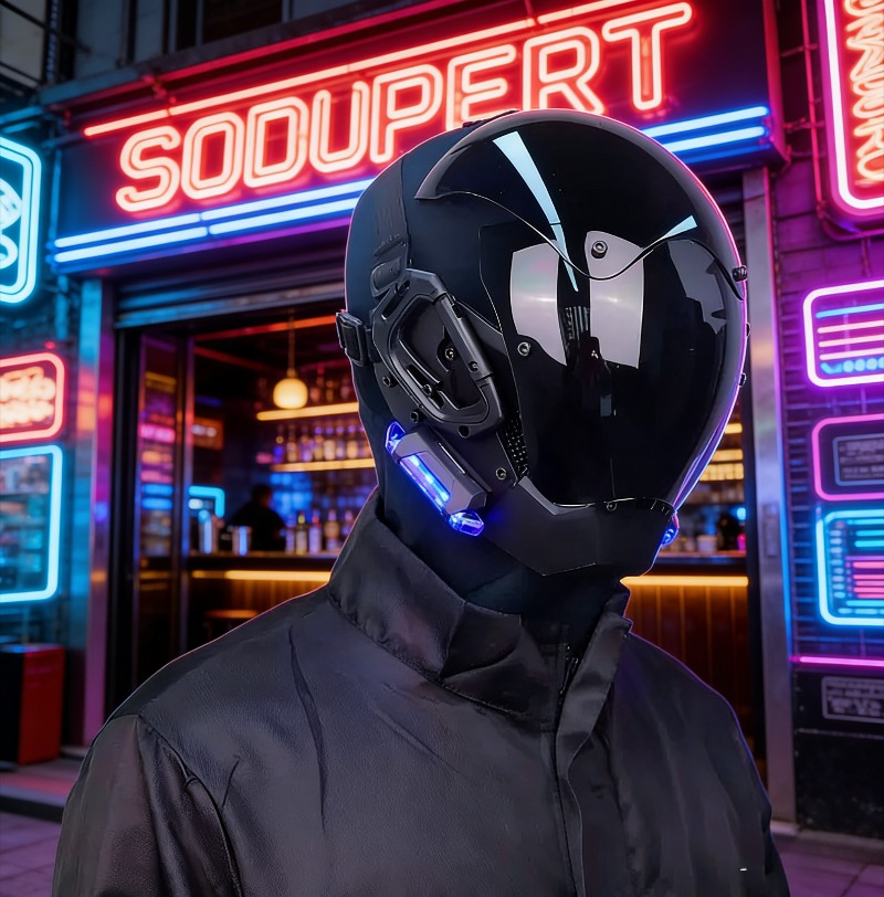 メカ風サイバーパンクヘルメットマスク、フルフェイス発光フード - Helmet Full Face のレビューと価格