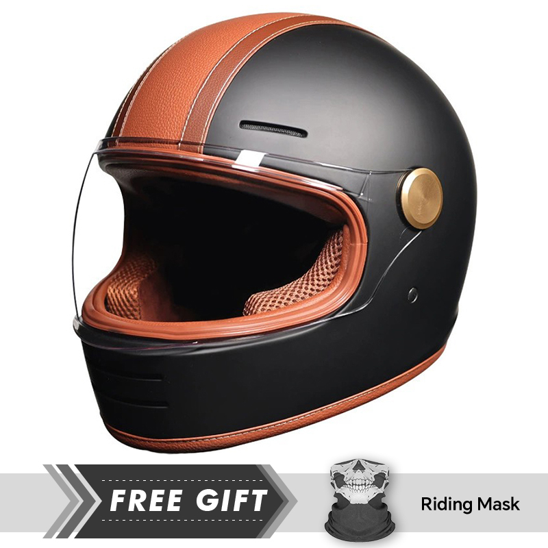 DOT承認済みレトロレザーフルフェイスオートバイヘルメット、 - Motorcycle Gear In Store のレビューと価格