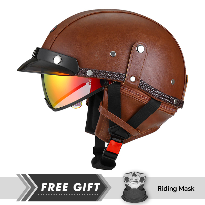大人用レトロハーフヘルメットDOT規格適合オートバイヘルメッ - Motorcycle Gear In Store のレビューと価格